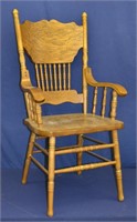 Solid Oak Press Backed Arm Chair