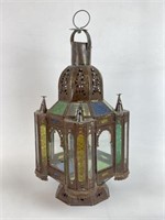 Vintage Moroccan Moorish Tole & Glass Lantern