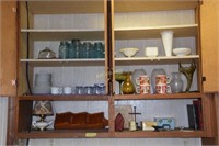 3 Shelves of Glass and Collectibles in Cabinet