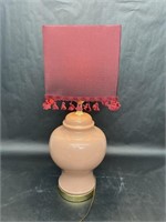 Pink Coral Table Lamp with Red Square Lampshade