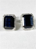 Diamond & Blue Sapphire Pair of Earrings