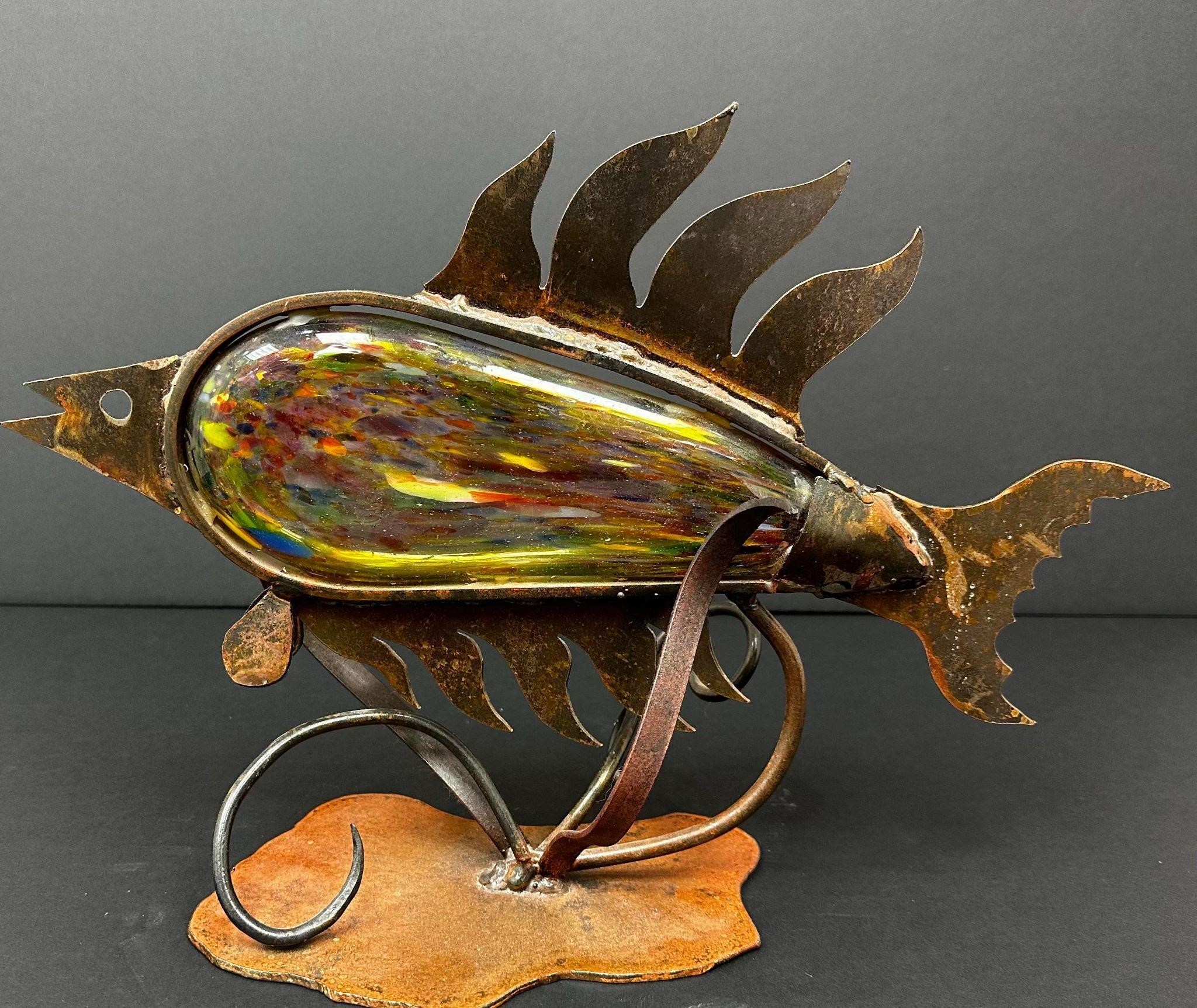 Don Pell Glass and Steel Fish Sculpture