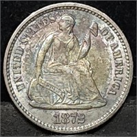 1872 Seated Liberty Silver Half Dime BU Toned