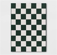 4'x5'6" Checkered Area Rug Ivory/Green -