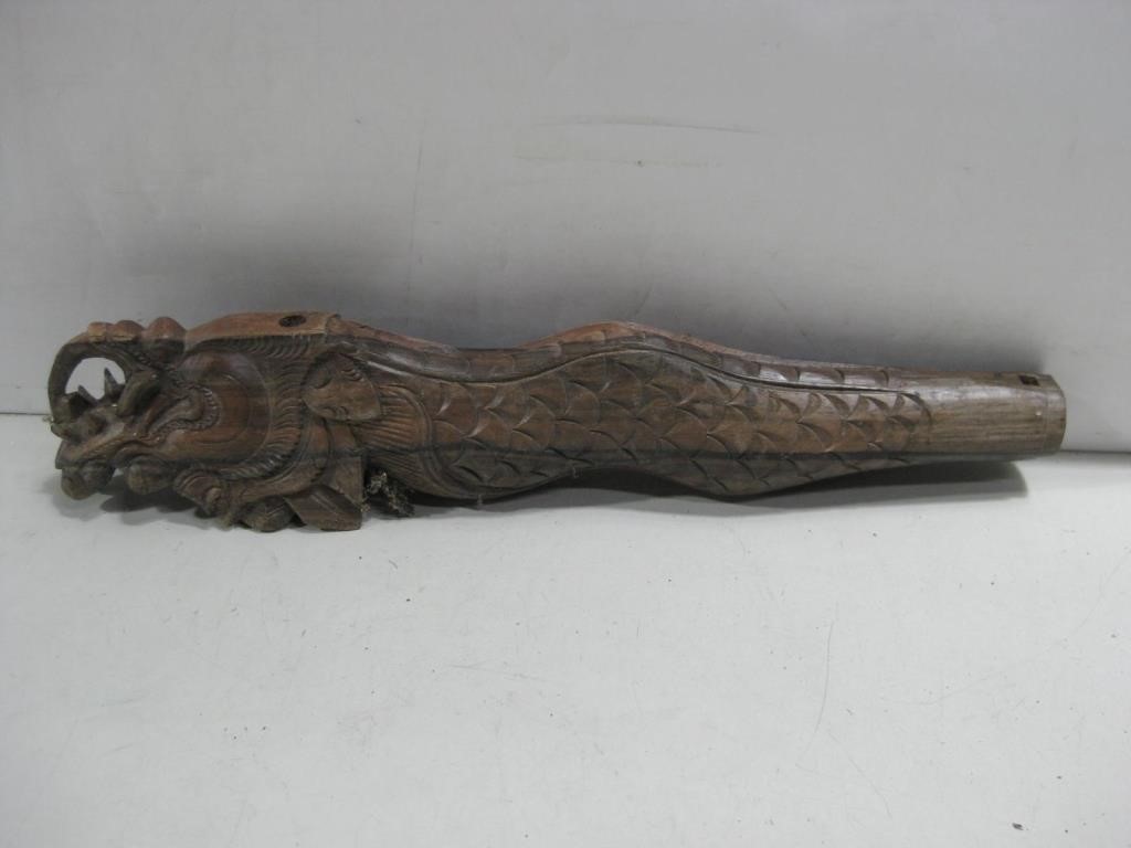 Vtg Hand Carved Wooden Dragon Flute 15"