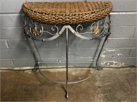 Half Round Iron Table W/Wicker Top, 24in T & W