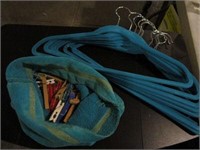 9 Blue Velvet Wrapped Hangers & Bag w/Clothes Pins