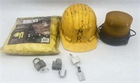 PVC Rainsuit, Flashing Light, Hardhat, Pad Locks