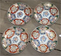 (4) Antique Imari Floral Dinner Plates, Signed