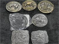 1980-86 Hesston NFR Buckles, LOT of 7, NOS