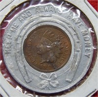 1901 Indian Head Cent in Lucky Penny Holder