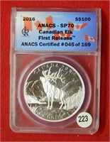 2016 Canada Silver $100 ANACS SP70 Elk