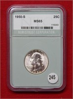 1950 S Washington Silver Quarter   ***