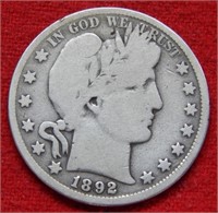 1892 O Barber Silver Half Dollar