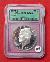 1971 S Eisenhower Silver Dollar ICG PR69 DCAM