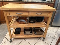 Wood Rolling Kitchen Island With (2) Drawers