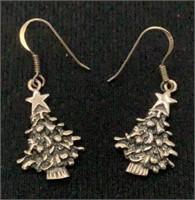 Pair of sterling silver Christmas tree earrings