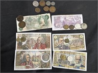 Group of foreign bills & coins