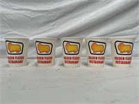 5 small Golden Fleece restaurant wax cups