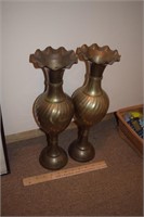 Two Tall Brass Vases