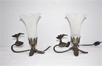 Pair of Vtg Hummingbird Tulip Table Lamps Works 8"