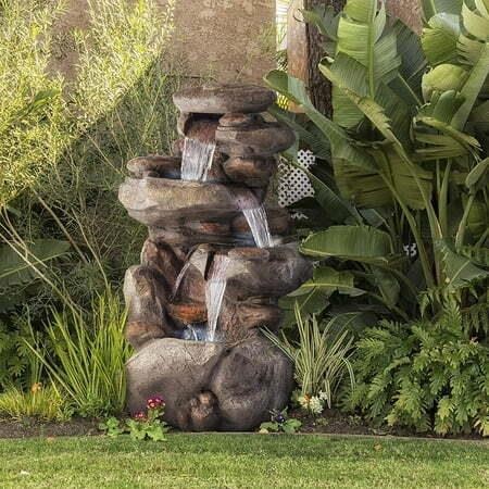 Alpine 4-Tier Rock Water Fountain with LED