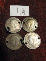 4 Asst Three Pence Great Britain Coins 1900-17