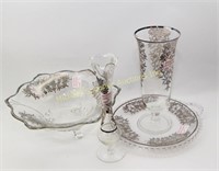 FOUR ASSORTED SILVER OVERLAY PIECES