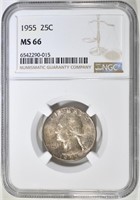 1955 WASHINGTON QUARTER NGC MS-66