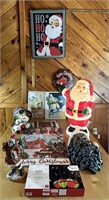 ASSORTMENT OF SANTA THEMED DECORATIONS, SIGNS,