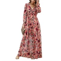 L  Sz L Dokotoo Women's Red Floral Maxi Dress  V N