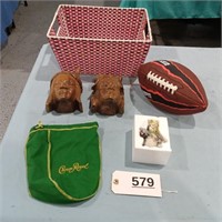 Basket, Small Football, Carved Wood Pcs.