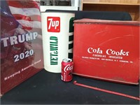 Advertising Lot Cola Cooler wood top, 7up Wet &