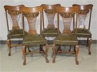 5 Antique Oak Carved North Wind Dining Chairs