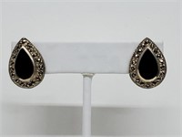 .925 Sterling Silver Marcasite/Onyx Earrings