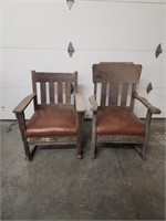 (2) Vintage Wooden Padded Rocking Chairs