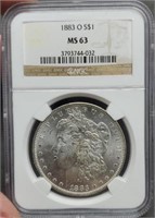1883-O slab Morgan Silver Dollar, NGC MS63