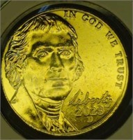 24k gold-plated 2023d Jefferson nickel