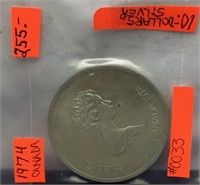 OF) $10 1974 CANADA SILVER COIN, GORGEOUS OLYMPICS