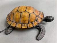 Unique Amber Glass and Cast Turtle Lamp 10"