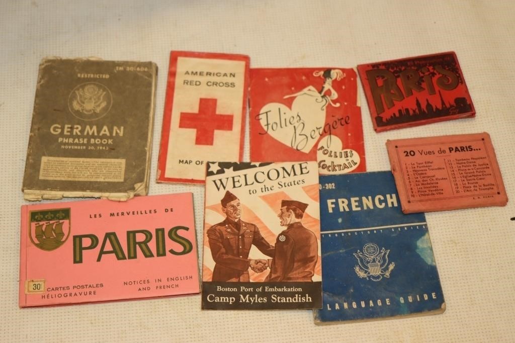 Vintage WWII Phrase Translation Books & Postcards: