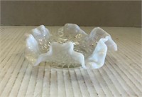 Hobnail lace white & clear candy dish