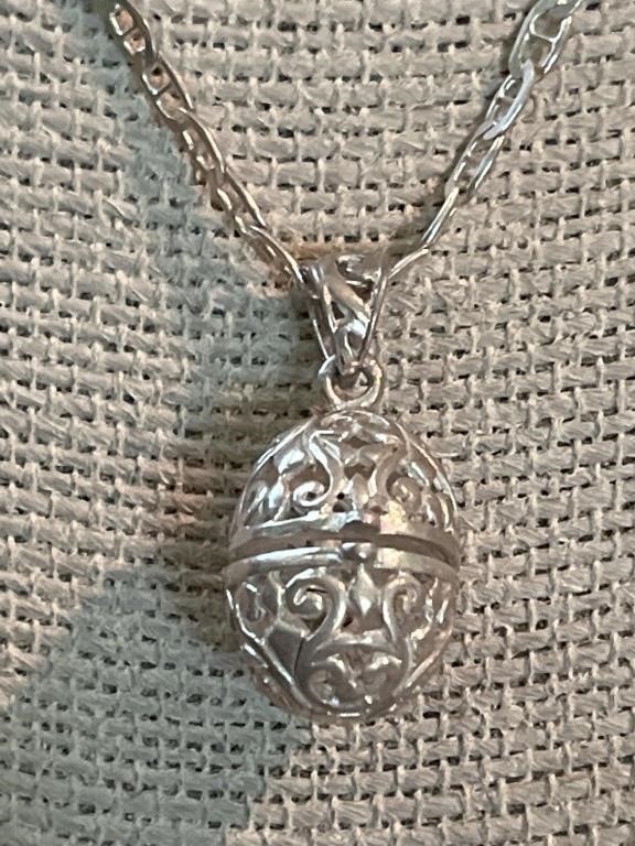 Sterling Silver Necklace w/ Egg Shaped Wish Box