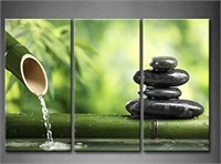 3 PANEL GREEN SPA STILL LIFE WITH BAMBOO FOUNTAIN