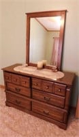 Oak 6 drawer dresser w/ mirror, 49" x 17"