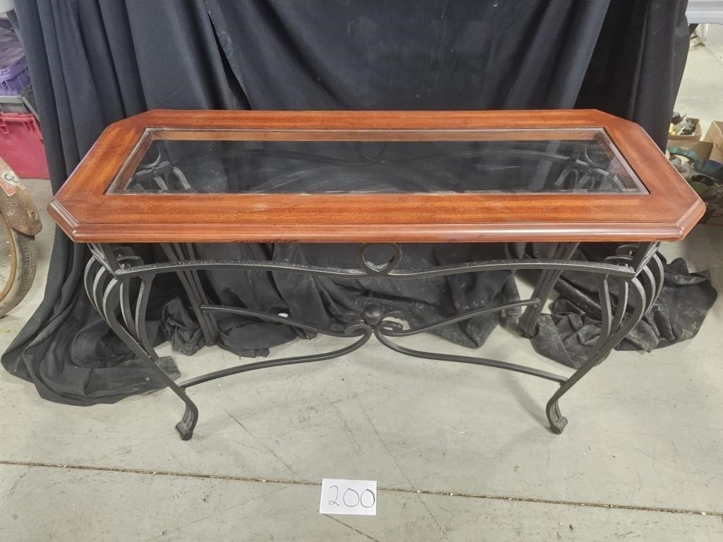 Metal and Wooden Glass Top Sofa Table 42"x16"x28"