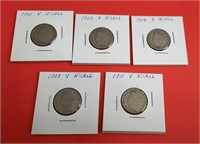1901, 1902, 1906, 1907, 1911 "V" Nickels