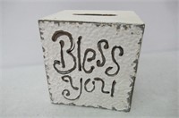 Creative Co-Op White Wood and Tin "Bless You"