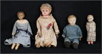 4 Early Vintage Dolls Composite And Bisque Heads