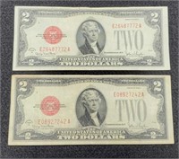 (2) 1928 $2 Red Seal Notes VF